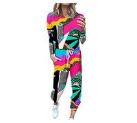 Women's 2pcs Long Sleeve Tracksuit Casual Tops and Drawstring Pants with Pockets Abstract Art Printed Outfits Sets Jumpsuit Autumn Winter Christmas Valentine's Day (Pink, S)