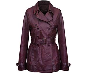 Women's 3/4 Conker Brown Ladies Lamb Leather Nappa Trench Coat 10