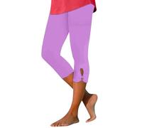 Women's 3/4 Leggings with Inner Pocket, High Waist Sports Trousers, Running Trousers for Sports, Yoga, Gym, Lounge Trousers, S-5XL, Pink, 3XL