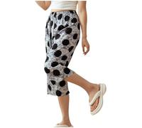 Women's 3/4 Length Pants UK Clearance Ladies Vintage Printed Cropped Capri Trousers Elastic High Waist Bottoms with Pockets Summer Sweatpants Lightweight Loose Joggers Daily Travel Vacation Shorts