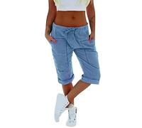 Womens 3/4 Length Shorts With Pockets , Cargo Shorts Women Baggy Solid Colour Plus Size Running Shorts Womens Drawstring Elastic Waist Over-Knee Active Casual Shorts Rolled Hem Hiking Outgoing Shorts