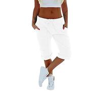 Womens 3/4 Length Shorts With Pockets , Cargo Shorts Women Baggy Solid Colour Plus Size Running Shorts Womens Drawstring Elastic Waist Over-Knee Active Casual Shorts Rolled Hem Hiking Outgoing Shorts