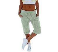 Womens 3/4 Length Shorts With Pockets , Cargo Shorts Women Baggy Solid Colour Plus Size Running Shorts Womens Drawstring Elastic Waist Over-Knee Active Casual Shorts Rolled Hem Hiking Outgoing Shorts