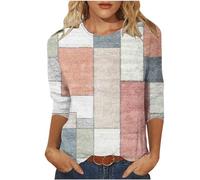 Womens 3/4 Length Sleeve Tops Casual Elegant Floral Printed Summer Tshirt Tunic Tops V Neck Blouse Ladies Henley T-Shirt Blouses Shirts Baggy Loose Fit Pullover