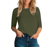 Womens 3/4 Length Sleeve Tops Casual Plain T Shirt Scoop Neck Loose Fitting Shirts Three Quarter Sleeve Tops Solid Color Baggy Top Soft Comfy Ladies Blouse 2025 Trendy Womens Summer Clothes Comfort