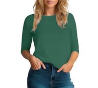 Womens 3/4 Length Sleeve Tops Casual Plain T Shirt Scoop Neck Loose Fitting Shirts Three Quarter Sleeve Tops Solid Color Baggy Top Soft Comfy Ladies Blouse 2025 Trendy Womens Summer Clothes Comfort
