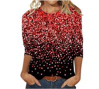 Women's 3/4 Long Sleeve Tops Sales Clearance Spring Casual Sweatshirt for Women UK Crewneck Dressy Tunic Tops Shimmer Sequin Sparkly Print Blouse Basic Pullover for Ladies Work Officce Party