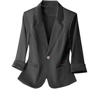 Women's 3/4 Sleeve Blazer Jacket - Business Casual Notch Lapel Office Suit for Work & Fall Fashion 2025 (Black,3XL)