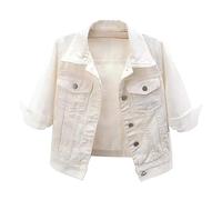 Women's 3/4 Sleeve Colored Cropped Denim Jacket Light Wash Jacket Lohas Time Coat Vest Jacket Women (White, L)