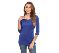 Womens 3/4 Sleeve Cotton Casual T Shirts Stretchy Crew Neck Slim Fit Leopard Print Blouse Tops, Bright Blue, S