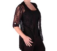 Womens 3/4 Sleeve Lace Mesh Casual Plus Size Floral Open Front Jersey Cardigan