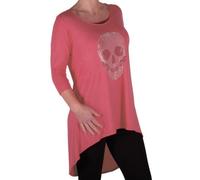 Womens 3/4 Sleeve Scoop Neck Fishtail Thigh Length Skull Print Blouse Tunic Top