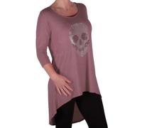 Womens 3/4 Sleeve Scoop Neck Fishtail Thigh Length Skull Print Blouse Tunic Top