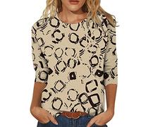 Women's 3/4 Sleeve T-Shirt - Chic Elegant Printed Round Neck Slim Comfortable Casual Everyday Classics Versatile Top Temperament Light Soft Basic Cheap Top