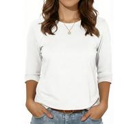 Womens 3/4 Sleeve T Shirts Basic Crew Neck Tops with Side Slits | soft cotton blend, relaxed loose fit with side slits, solid color, spring and autumn tops for casual daily wear