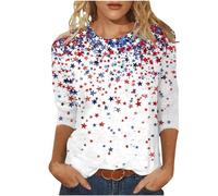 Women's 3/4 Sleeve T-Shirts Funny Star Print Tshirt Basic Crew Neck Patterned Tee Shirts Casual Loose-Fit Pullover Top Plus Size S-5XL Women Tops Sale Clearance 2025 Order