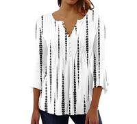 Womens 3/4 Sleeve Tops 2023 Pleated Front Ladies Chiffon Tops V Neck Swing T-Shirts Summer Tunic Blouse UK Sale Clearance Floral Tee Shirts