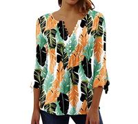 Womens 3/4 Sleeve Tops 2023 Pleated Front Ladies Chiffon Tops V Neck Swing T-Shirts Summer Tunic Blouse UK Sale Clearance Floral Tee Shirts