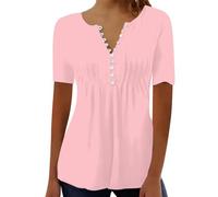 Womens 3/4 Sleeve Tops 2023 Pleated Front Ladies Chiffon Tops V Neck Swing T-Shirts Summer Tunic Blouse UK Sale Clearance Floral Tee Shirts