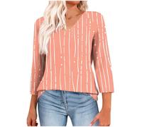 Womens 3/4 Sleeve Tops Ladies Blouses Casual V Neck Tunic Tops Loose T-Shirts Cotton Tees Floral Printed Shirt Longline T Shirt Fashion Clothes Trendy Printed Top Holiday Work Blouses