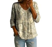Womens 3/4 Sleeve Tops Linen Boho Tops for Women V Neck Long Sleeve Button Down Work Blouse Plus Size Baggy Smock Tops Lightweight Summer Beach Vacation Hippie Tee Comfy Holiday Shirt