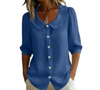 Womens 3/4 Sleeve Tops Peter Pan Collar Blouses Womens Shirts and Blouses Button Down Shirts for Women UK Casual Loose Fit Summer Tops Vintage Everyday Office Wear Royal Blue M