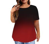 Women's 3/4 Sleeve Tops Round Neck Tees Summer Printed Loose Side Split Casual Soft Comfy Big Size Ladies Daily Wear Beach Holiday Blouses Red 5XL