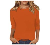 Womens 3/4 Sleeve Tops Solid Round Neck Loose Casual Comfy T-Shirt Spring Summer Classic Basic Tunic Tops Fashion Daily Blouses Plus Size Tee Shirts for Women Orange