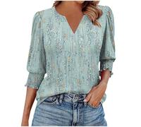 Womens 3/4 Sleeve Tops Summer Casual Floral Blouses V Neck T Shirts Ladies Vintage Elegant Tunic Tops Cotton Lightweight Casual Tees Graphic Henley Shirts Holiday Summer Clothes