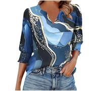 Womens 3/4 Sleeve Tops Summer Casual Floral Blouses V Neck T Shirts Ladies Vintage Elegant Tunic Tops Cotton Lightweight Casual Tees Graphic Henley Shirts Holiday Summer Clothes