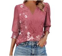 Womens 3/4 Sleeve Tops Summer Casual Floral Blouses V Neck T Shirts Ladies Vintage Elegant Tunic Tops Cotton Lightweight Casual Tees Graphic Henley Shirts Holiday Summer Clothes