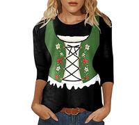Womens 3/4 Sleeve Tops Summer Comfortable Oktoberfest Outfit Round Neck Tunic Tee T Shirt Blouse Causal Lightweight Oktoberfest Beer Print Breathable Running Sports Tops Shirts Y2k Streetwear