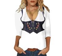 Womens 3/4 Sleeve Tops Summer Comfortable Oktoberfest Outfit Round Neck Tunic Tee T Shirt Blouse Causal Lightweight Oktoberfest Beer Print Breathable Running Sports Tops Shirts Y2k Streetwear