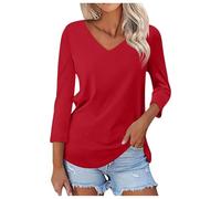 Women's 3/4 Sleeve V-Neck T-Shirt, Women's Sports Top, Large Size, Chic and Elegant Casual Slim Fit Basic Blouse, Plain Colours, Pullover Daily Top for Outdoors, Les Rendez-vous