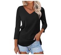 Women's 3/4 Sleeve V-Neck T-Shirt, Women's Sports Top, Large Size, Chic and Elegant Casual Slim Fit Basic Blouse, Plain Colours, Pullover Daily Top for Outdoors, Les Rendez-vous