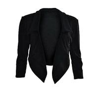 Womens 3/4 Sleeves Black White Stripe Waterfall Crop Blazer Ladies Open Front Jacket Coat (Black UK 20-22)