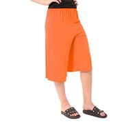 Womens 3/4 Three Quarter Cropped Trousers Ladies Plain Elasticated Waist Wide Leg Crop Pants Culottes Neon Orange