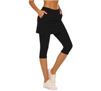 Women's 3/4 Yoga Pants with Skirt Buttery Soft Tummy Control Gym Leggings High Waisted Elastic Seamless Trousers with Pockets Stretch Sports Workout Cropped Pants