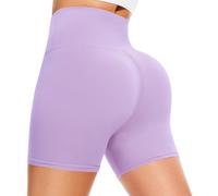 Women's 3"/5" High Waisted Biker Shorts - Spandex Yoga, Workout, Cycling, Volleyball, Dance | Athletic Booty Shorts, 5-light Purple, L-XL