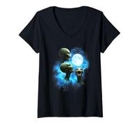 Womens 3 Alien Howling at The Moon Colorful Blue Alien Lovers V-Neck T-Shirt