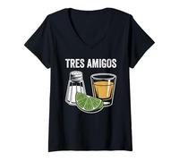 Women's 3 Amigos Tequila Lime Salt Cinco de Mayo Fiesta V-Neck T-Shirt