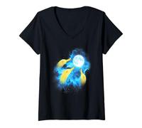 Womens 3 Banana Howling at The Moon Colorful Blue V-Neck T-Shirt