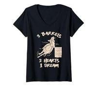 Women's 3 Barrels 2 Hearts 1 Dream Funny Barrel Racing V-Neck T-Shirt