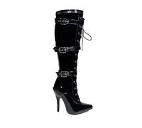 Womens 3 Buckles Lace Up High Heel Boots - Ladies Stiletto Kinky Fetish Full Side Zip Knee High Boots For Women Size UK 3-12 Size UK -12