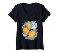 Women's 3 Chicken Nuggets Howling at Moon Funny Weird Cursed V-Neck T-Shirt