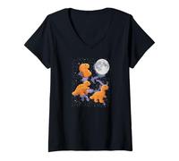 Women's 3 Chicken Nuggets Howling at Moon Funny Weird Cursed V-Neck T-Shirt