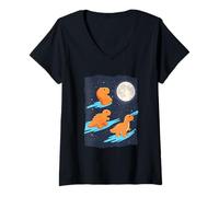 Women's 3 Chicken Nuggets Howling at Moon Funny Weird Cursed V-Neck T-Shirt