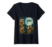 Womens 3 Funny Prairie Dogs Fear UFO Arrival Night Alien Invasion V-Neck T-Shirt