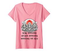 Women's 3 Monkeys Three Wise Monkey Skeleton Ape Slogan Design V-Neck T-Shirt