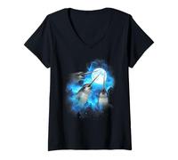 Womens 3 narwhal Howling at The Moon Colorful Blue V-Neck T-Shirt